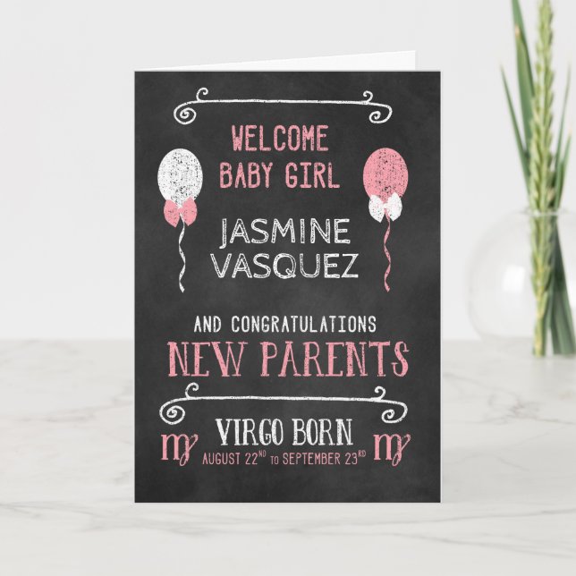 VIRGO New Baby Girl Born Aug 22 to Sep 23 Card (Front)
