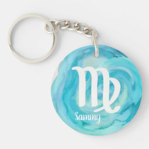 Virgo Personalised Watercolor Zodiac Sign Key Ring