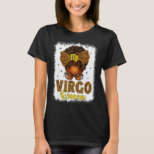 Virgo queen messy bun leopard bow black women T-Shirt