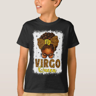Virgo queen messy bun leopard bow black women T-Shirt
