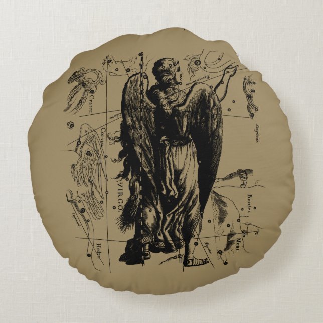 Virgo Sign Constellation Hevelius 1690 Round Cushion (Back)