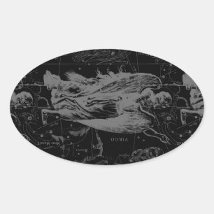 Virgo Sign Constellation Hevelius Black Decor Oval Sticker