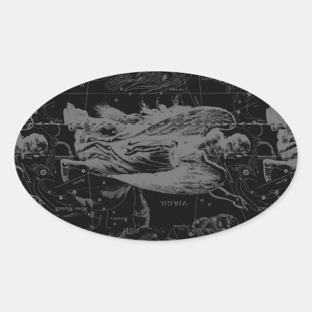 Virgo Sign Constellation Hevelius Black Decor Oval Sticker (Front)