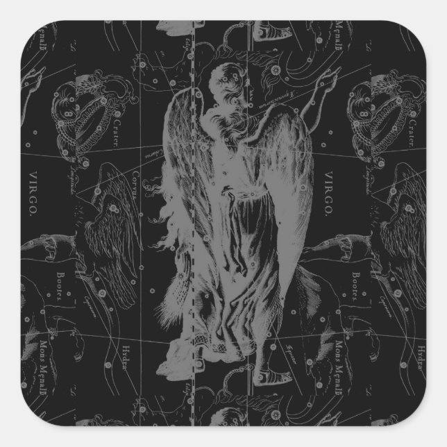 Virgo Sign Constellation Hevelius Black Decor Square Sticker (Front)