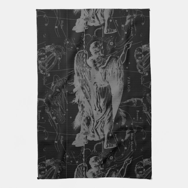 Virgo Sign Constellation Hevelius Black Decor Tea Towel (Vertical)