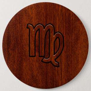 Virgo Sign in Mahogany wood style 6 Cm Round Badge