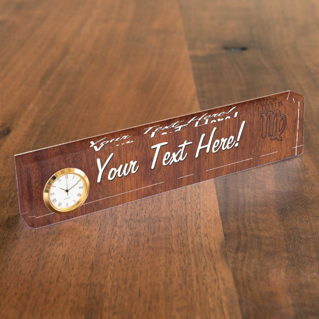 Virgo Sign in Mahogany wood style Nameplate (Side)