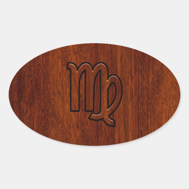 Virgo Sign in Mahogany wood style Oval Sticker (Front)