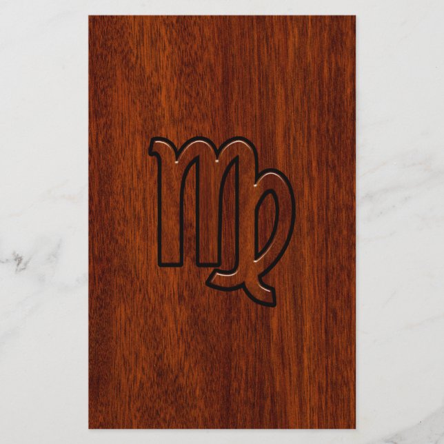 Virgo Sign in Mahogany wood style Stationery (Front)
