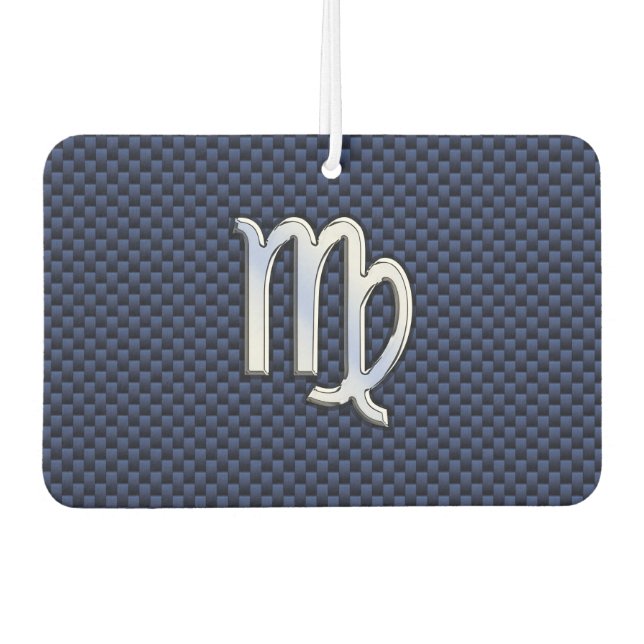 Virgo Sign on Blue Carbon Fiber Print Style Car Air Freshener (Front)
