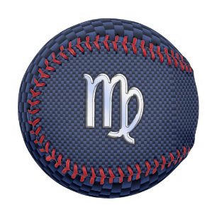 Virgo Sign on Blue Carbon Fibre Print Style Baseball