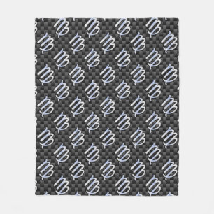 Virgo Sign on Charcoal Carbon Fibre Print Fleece Blanket