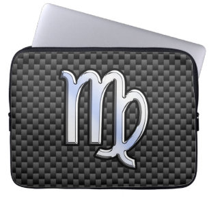 Virgo Sign on Charcoal Carbon Fibre Print Laptop Sleeve