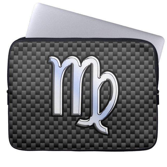 Virgo Sign on Charcoal Carbon Fibre Print Laptop Sleeve (Front)