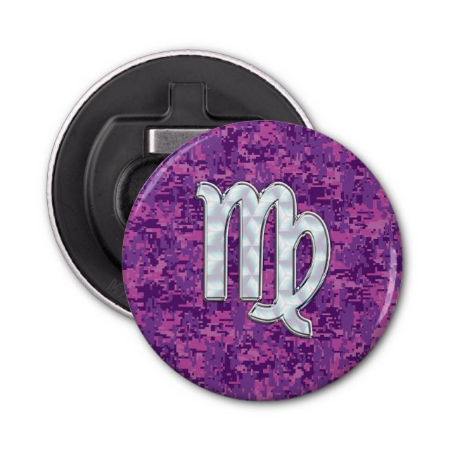 Virgo Sign on Pink Fuchsia Digital Camouflage Bottle Opener (Front)
