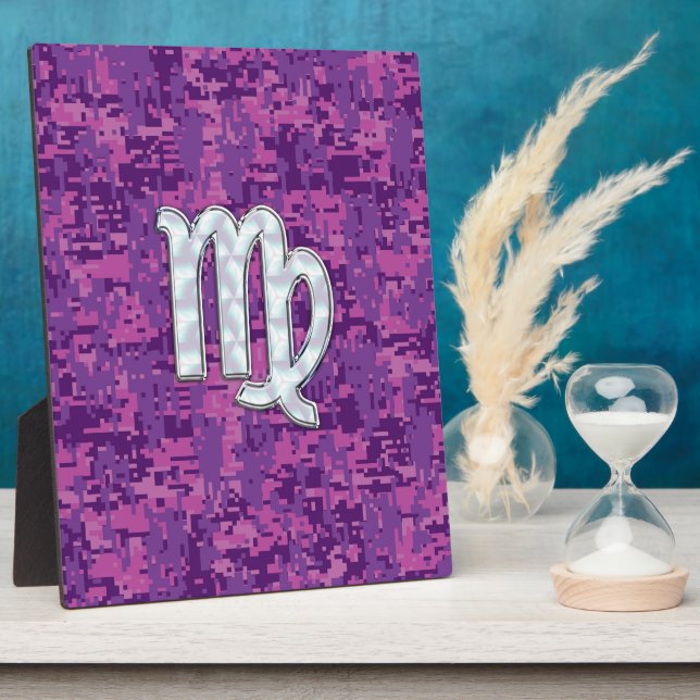 Virgo Sign on Pink Fuchsia Digital Camouflage Plaque (Side)