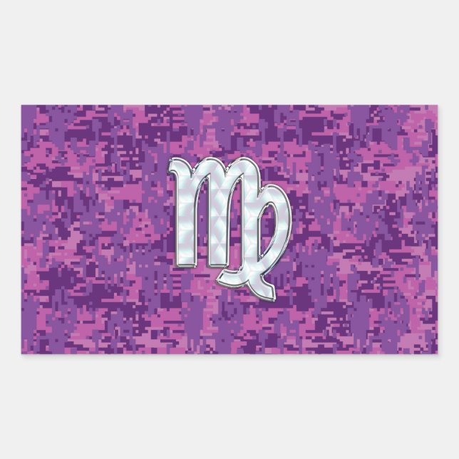 Virgo Sign on Pink Fuchsia Digital Camouflage Rectangular Sticker (Front)