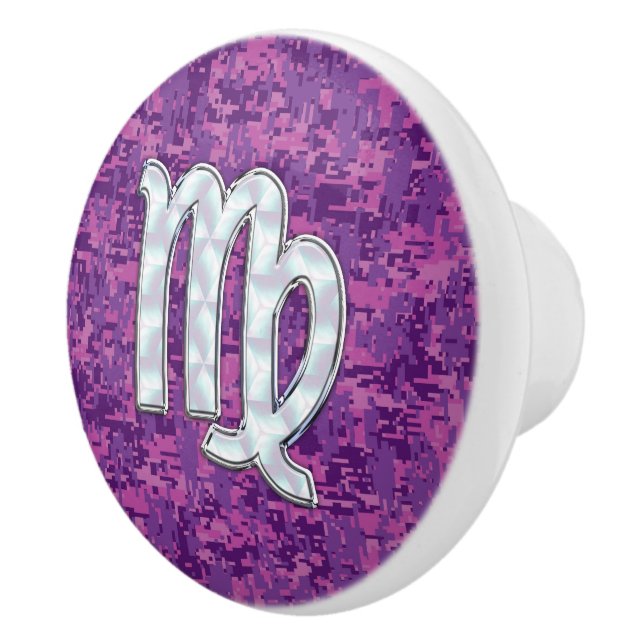 Virgo Sign Pink Fuchsia Digital Camouflage Style Ceramic Knob (Right)
