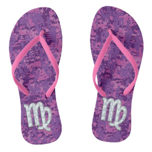 Virgo Sign Pink Fuchsia Digital Camouflage Style Flip Flops