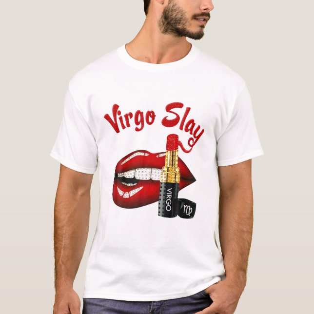 Virgo Slay Red Lipstick Illustration T-Shirt (Front)
