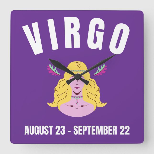 Virgo star sign square wall clock (Front)