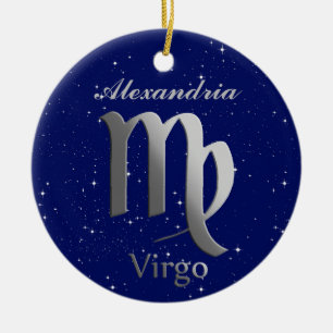 Virgo Sun Sign Symbol with Name Ceramic Tree Decoration