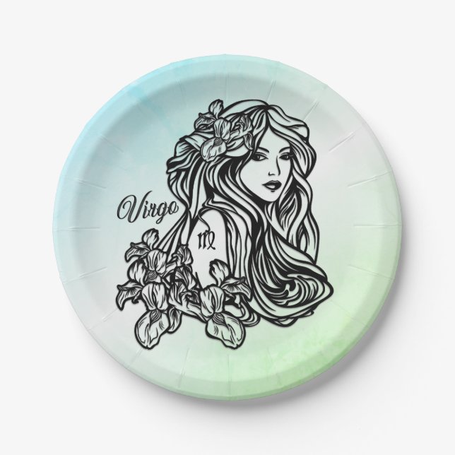 Virgo The Virgin Zodiac Green Paper Plate (Front)