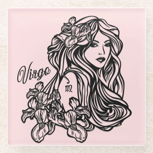 Virgo The Virgin Zodiac Pink Glass Coaster (Front)