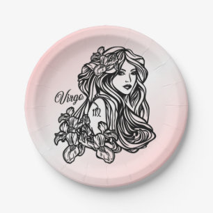 Virgo The Virgin Zodiac Pink Paper Plate