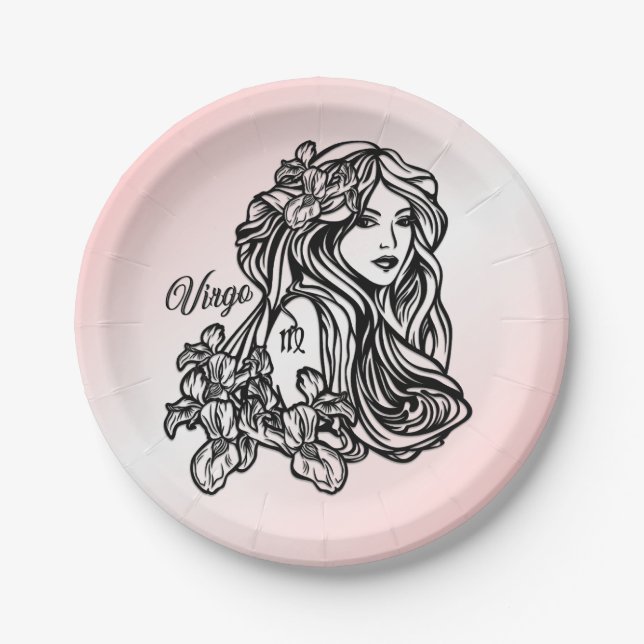 Virgo The Virgin Zodiac Pink Paper Plate (Front)