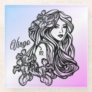 Virgo The Virgin Zodiac Purple Glass Coaster