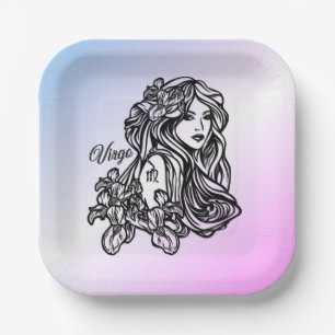 Virgo The Virgin Zodiac Purple Paper Plates