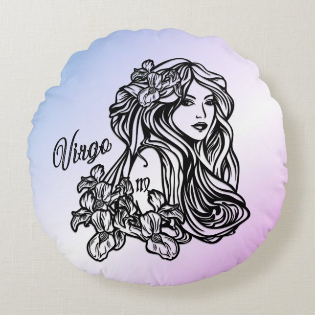 Virgo The Virgin Zodiac Purple Round Cushion (Front)