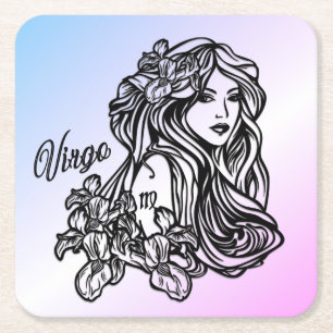 Virgo The Virgin Zodiac Purple Square Paper Coaster