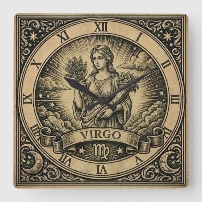 Virgo Vintage Zodiac Wall Clock (Front)