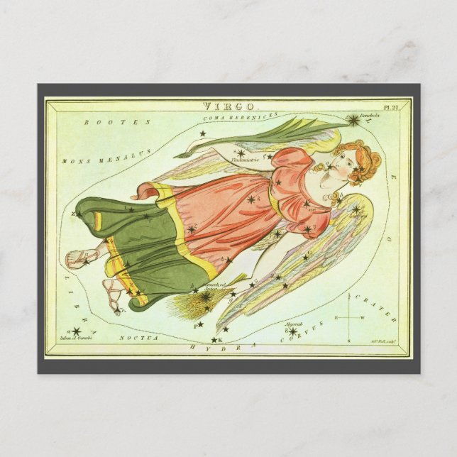 Virgo Virgin Vintage Constellation Urania's Mirror Postcard (Front)