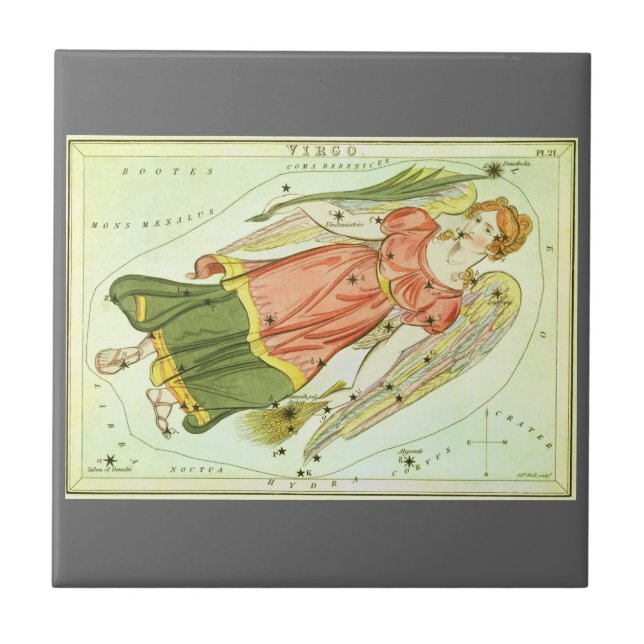 Virgo Virgin Vintage Constellation Urania's Mirror Tile (Front)