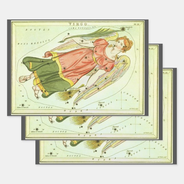 Virgo Virgin Vintage Constellation Urania's Mirror Wrapping Paper Sheet (Set)