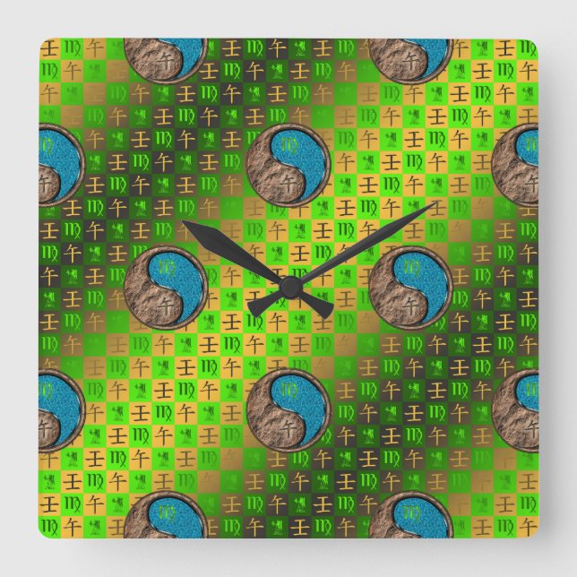 Virgo & Water Horse Square Wall Clock (Front)