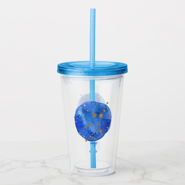 Virgo Watercolor Night Sky Constellation Zodiac Acrylic Tumbler (Front)