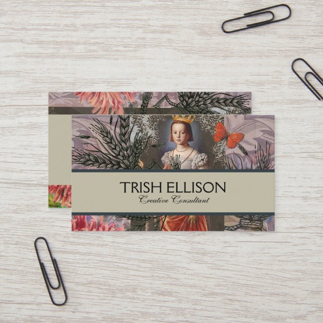 Virgo Woman Portrait Antique Colourful Rich Business Card (Front/Back In Situ)