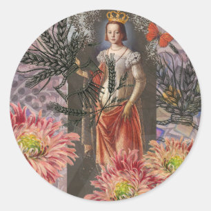 Virgo Woman Portrait Antique Colourful Rich Classic Round Sticker
