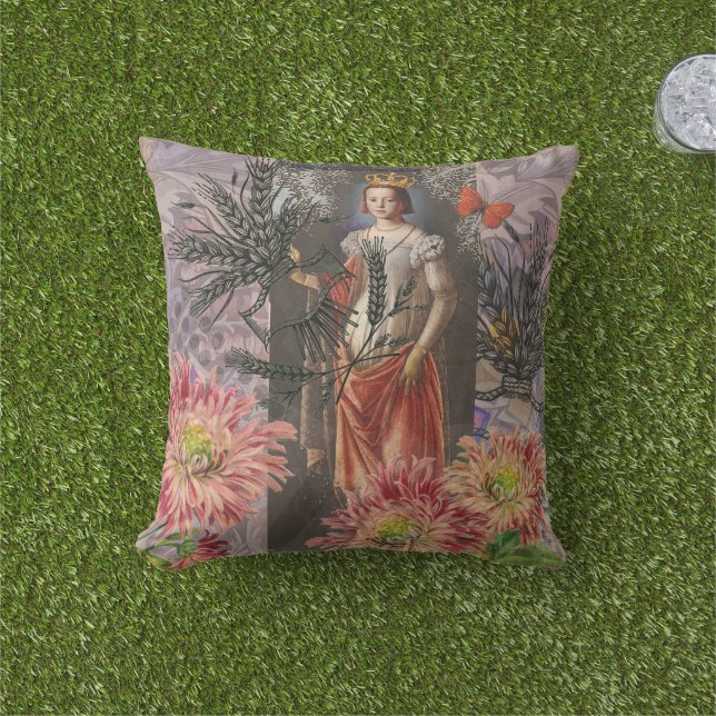 Virgo Woman Portrait Antique Colourful Rich Cushion (Grass)