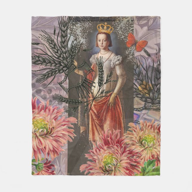 Virgo Woman Portrait Antique Colourful Rich Fleece Blanket (Front)