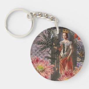 Virgo Woman Portrait Antique Colourful Rich Key Ring