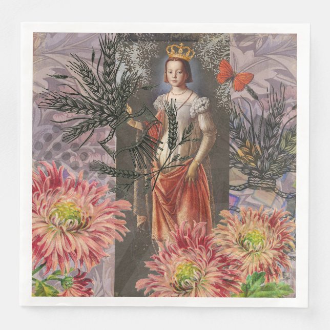 Virgo Woman Portrait Antique Colourful Rich Napkin (Front)
