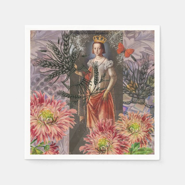 Virgo Woman Portrait Antique Colourful Rich Napkin (Front)