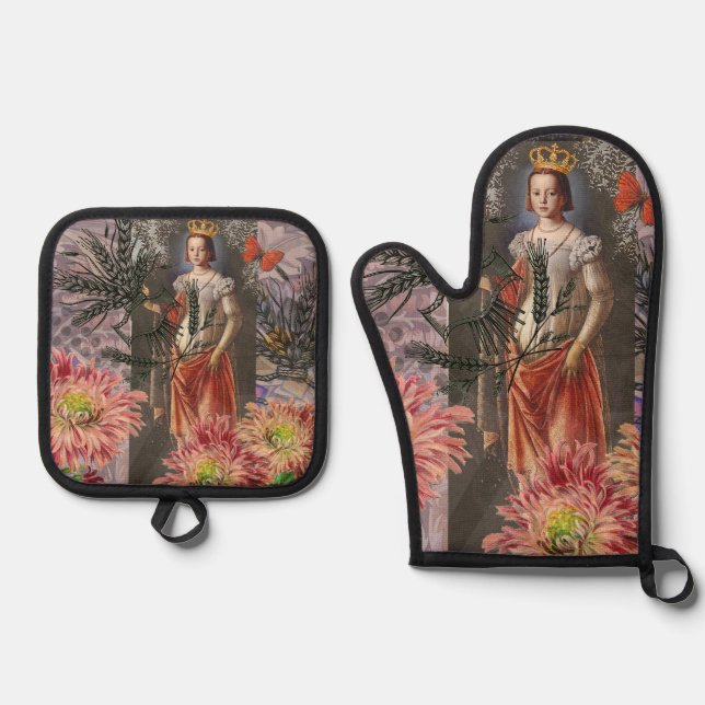 Virgo Woman Portrait Antique Colourful Rich Oven Mitt & Pot Holder Set (Front)