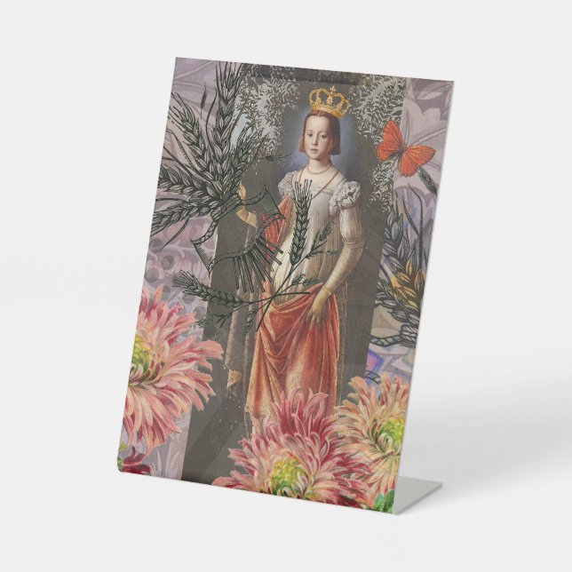 Virgo Woman Portrait Antique Colourful Rich Pedestal Sign (Front)