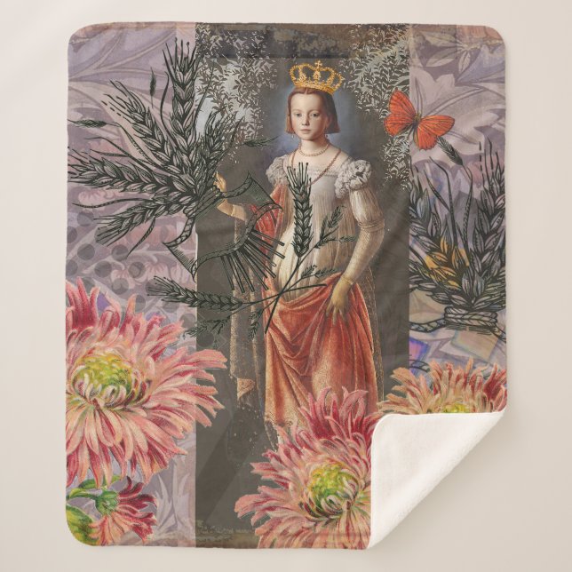 Virgo Woman Portrait Antique Colourful Rich Sherpa Blanket (Front)